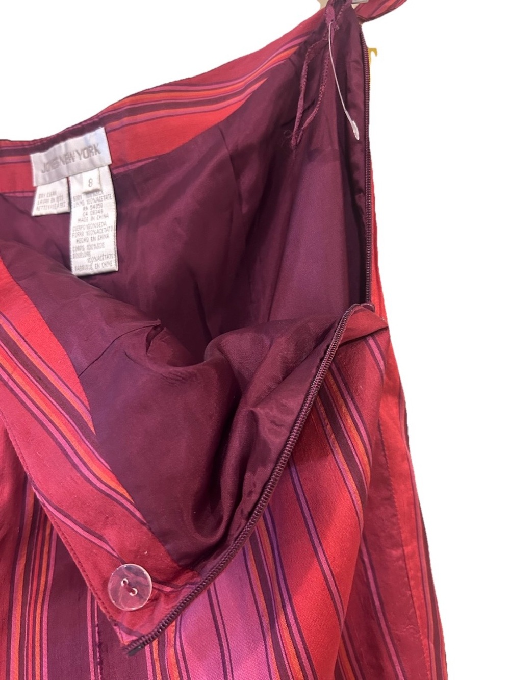 Jones New York Silk Striped Pants NWT Sz8 Raspberry Red Tailored Statement Pants - Picture 4 of 8